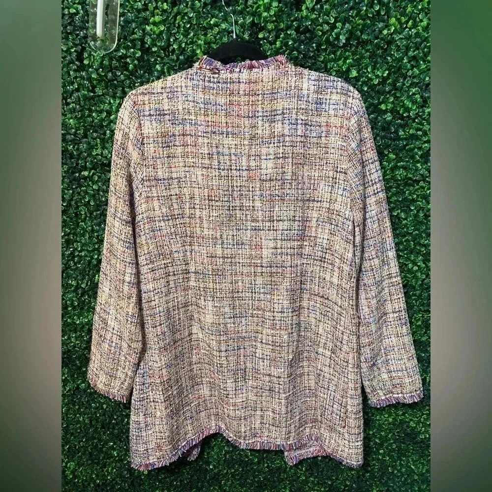 Laundry By Shelli Segal - Boucle Knit Textured Fringe Trim Jacket - Size Medium - Picture 6 of 10